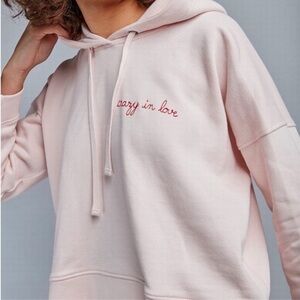 Maison Labiche light pink cropped "crazy in love" embroidered hoodie